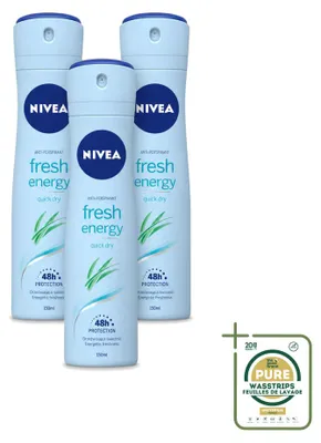 Obrázok produktu pre 3 x Nivea Deodorant vo forme spreju Fresh Energy - 150 ml - Zásobovací balík - 3 kusy