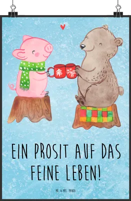 Produktbild von Mr. & Mrs. Panda Bild Glühschwein Sause DIN A1 - Eisblau - Geschenk, Bär, kunstdruck poster, Weihnachten, wanddeko, Alles Gute, drucke, Weihnachtszeit, Schwein, Prost