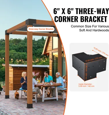 Image de lot de 4 connecteurs de poteaux en plaques d'acier de 2 mm d'épaisseur Coin de poteau pergola Connecteur d'angle en bois Structure en botte de 90° Support d'angle Poutre en bois Pavillon Kit de fixation 270 x 270 x 202 mm