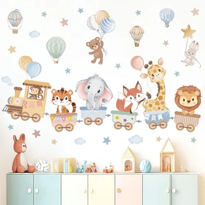 Imagen del producto de Calcomanías para pared con motivos de animales de la selva, autoadhesivas, paquete de 2 unidades, ideales para habitaciones de bebés y niños