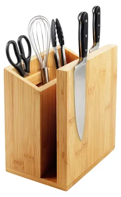 Productafbeelding van Relaxdays Magnetisch messenblok, dubbelzijdig, accessoirehouder, bamboe, HxBxD: 21,5 x 19 x 13 cm, messenhouder, naturel