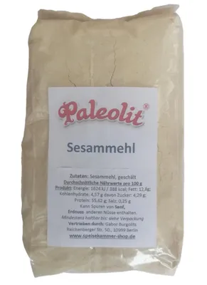 Produktbild von 500g Paleolit Sesammehl weiß, geschält, teilentölt / glutenfrei / paleo /vegan / ballaststoffreich / kaltgepresst