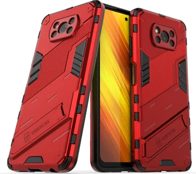 Produktbild von LaimTop Armor Hülle für Xiaomi Poco X3 Pro, Hybrid PC TPU Bumper Stoßfestes Schutzhülle mit Standfunktion für Xiaomi Poco X3 Pro Rot
