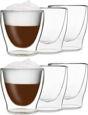 Produktbild von DUOS® Latte Macchiato Gläser Set 6x200ml, Doppelwandige Gläser Latte Macchiato, Doppelwandige Kaffeegläser, Teegläser, Cappuccino Gläser, Eiskaffee Gläser Thermogläser doppelwandig Espressotassen Glas
