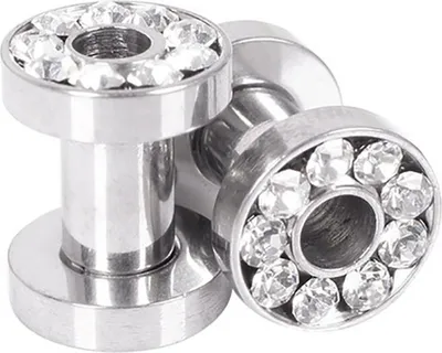 Produktbild von 1 Paar Strass Edelstahl Piercing Ohr Tunnel Plugs Messgeräte Ohrdehnungs-Kits-10