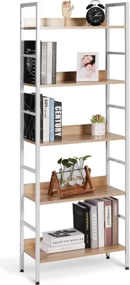 Immagine prodotto di Libreria Happyment con 5 ripiani – Design industriale – Bianco – MDF e metallo – Per ufficio, soggiorno e camera da letto – 60x27,5x160 cm