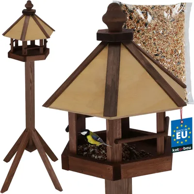 Productafbeelding van KOTARBAU® Vogelvoederhuisje op Paal - Hout - 31x112 cm - Bruin - Staand Vogelvoederhuisje - Voederhuisje - Vogelvoedertafel - Vogelvoer 0,5 kg - Vogelhuisje op Paal - Tuindecoratie