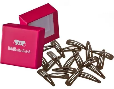 Obrázek produktu pro Sponky do vlasů standardní délky pro dívky a ženy – 20 kusů v kaštanově hnědé barvě (5 cm) v dárkové krabičce