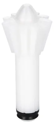 A white plastic gear component with a conical top and a black base.