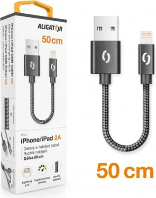 Produktbild von Aligator DATKP37, 0,5 m, Lightning, USB A, Männlich, Männlich, Schwarz