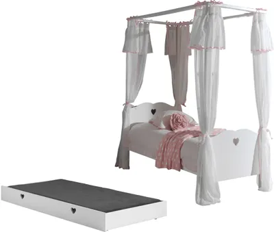 Produktbild von Himmelbett >AMORI< in Weiß aus Massiv Kiefer und MDF - 211,3x187,3x96cm (BxHxT)