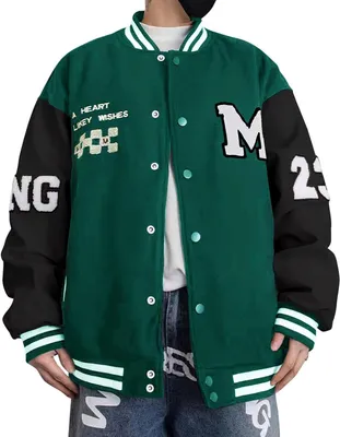 Productafbeelding van Herenjack in college-stijl met baseball-bomberontwerp, groen, maat 3XL