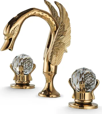 Produktbild von Waschbeck armatur, Wasserhahn Bad Swan, Arbeitsplatte, Golden, Hochdruck, mit Regulierung von Wasserfluss und Wassertemperatur
