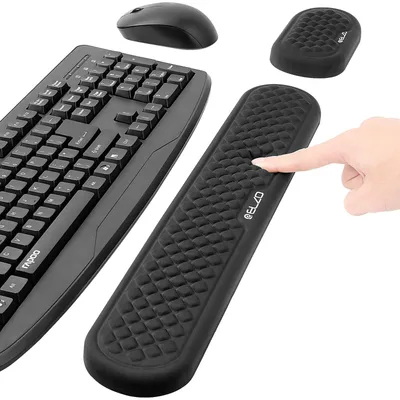 Productafbeelding van Polssteun toetsenbord Muismat met polssteun - Traagschuim - Antislip rubberen onderkant - 43 x 8 cm + 15 x 8 cm - Voor toetsenbord en muis