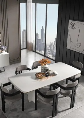 Image de Ensemble Salle à manger Table de luxe Chaises Coin repas 7pcs Blanc