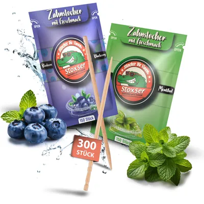 Produktbild von Stoxser 300x Zahnstocher mit Geschmack 2er Pack Blaubeere und Mint / Menthol Geschmacksrevolution Zahnstocher Geschmack Kein Kaugummi