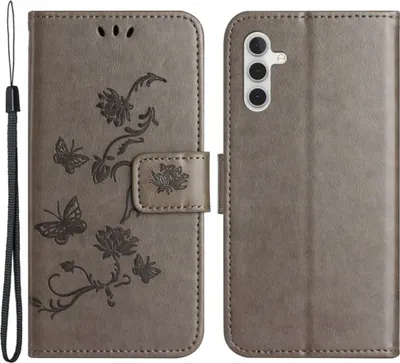 Produktbild von Samsung Galaxy A15 Hülle - Coverup Blumen & Schmetterlinge Klapphülle - Taupe Grau