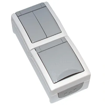 Productafbeelding van Panasonic Pacific, inbouwstopcontact/schakelaar voor vochtige ruimtes, combinatie van aan/uit, verticaal, IP54, grijs