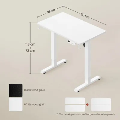 Produktbild von Elektrisch höhenverstellbarer Schreibtisch - Gamingtisch - 80 x 48 cm - Höhenverstellung 72–118 cm - 3 Speicherhöhen - Kollisionsschutz - Integrierter USB-Anschluss - Weiß