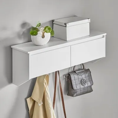 Produktbild von Wandgarderobe aus MDF in Weiß – 78x30x20 cm mit fünf Haken für den Flur
