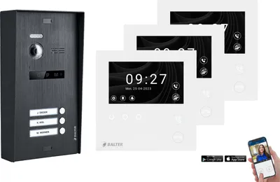 Produktbild von BALTER EVO HD MINI Aufputz Video Türsprechanlage Schwarz Set 3 Teilnehmer 3x 4,3" WLAN Monitor