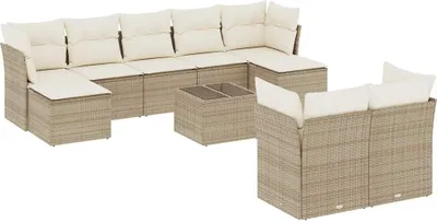 Produktbild von vidaXL 10-tlg. Garten-Sofagarnitur mit Kissen Beige Poly Rattan