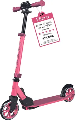 A pink HUDORA scooter is shown against a white background.