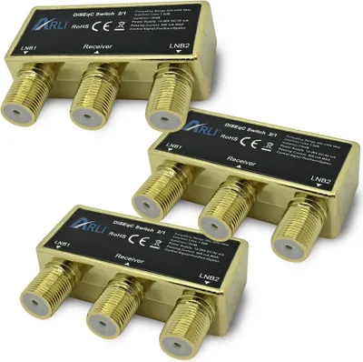 Produktbild von 3x ARLI DiSEqC Schalter 2/1 vergoldet – Umschalter für 2 LNBs mit Wetterschutz | DVB-S2 UHD 4K HDTV