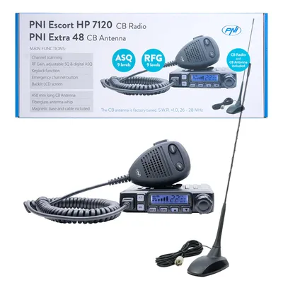 Obrázek produktu pro CB PNI Sada rádiového vysílače Escort HP 7120 ASQ, vf zesílení, 4 W, 12 V a anténa CB PNI Extra 48 s dodávaným magnetem