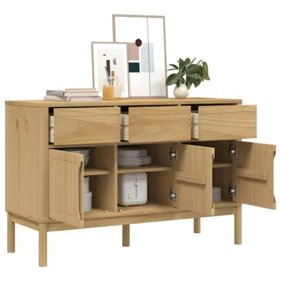 Zdjęcie produktu dla vidaXL Kredens FLORO wosk brązowy 114x43x74 cm lite drewno sosnowe