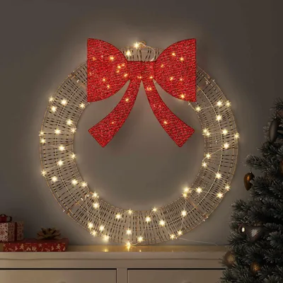 Zdjęcie produktu dla vidaXL Wianek z 60 diodami LED, ciepła biel, 76 x 76 x 8 cm, PET