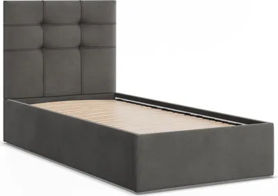 Produktbild von Polsterbett SORIA 90x200 Samt ohne Bettkasten mit Holzlattenrost, Einzelbett mit Kopfteil Dunekelgrau