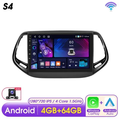 Obrázek produktu pro Autorádio pro Jeep Compass 2017 - Android 4G, 2-DIN - 25 cm dotykový displej - CarPlay, GPS navigace - Bluetooth, FM - zadní kamera AHD - 4 GB RAM, 64 GB ROM