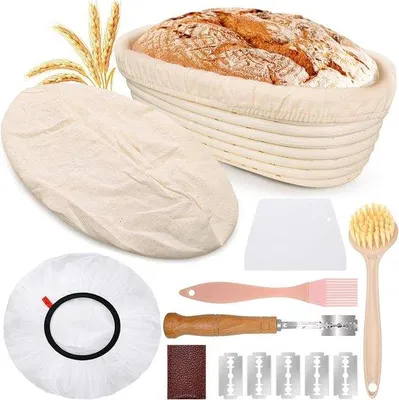 Zdjęcie produktu dla Koszyk na pieczywo - zestaw koszyków na pieczywo - do pieczenia chleba - kompletny z akcesoriami - 28 cm - naturalny
