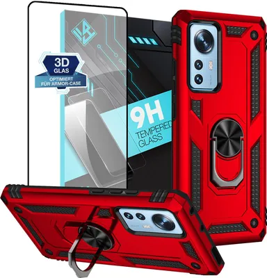 Produktbild von Armor Outdoor Handyhülle für Xiaomi 12 Pro Handy Panzer Case Schutzhülle mit 9H Displayglas Displayschutz Farbe: Rot