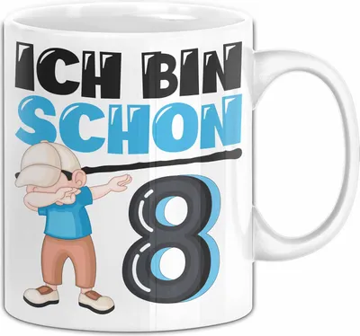 Produktbild von 8. Geburtstag Geschenk Tasse Becher Jungs Dab Geburtstagsgeschenk Ich Bin Schon 8 (Weiß)
