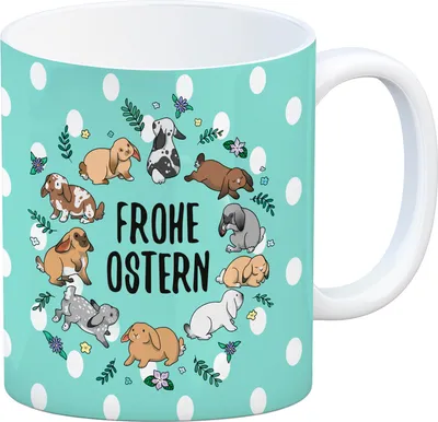 Produktbild von Frohe Ostern Kaffeebecher Ostereier mint mit Hasenkranz Motiv Kaffeetasse Tasse
