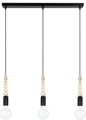 Produktbild von Hängelampe Metall H: max. 100 cm Schwarz Natur E27 3-flammig länglich Retro Design Pendelleuchte