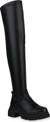 Produktbild von VAN HILL Damen Stiefel Leicht Gefütterte Overknees Profil-Sohle Schuhe 835970, Farbe: Schwarz PU, Größe: 38