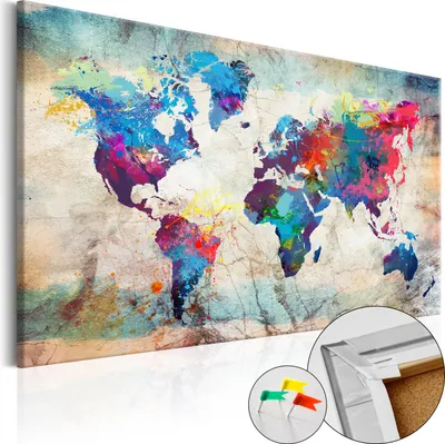 Produktbild von Vliesstoff Korkbild - World Map: Colourful Madness 120x80 cm Karten k-A-0179-p-b