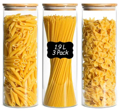 Obrázok produktu pre Omgoods – Súprava 3 sklenených nádob na skladovanie s vekom, objem 1900 ml