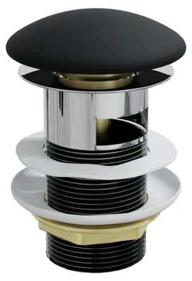 Produktbild von HAGO24 Ablaufventil Schwarz Waschbecken mit Überlauf Ablaufgarnitur Push-Open Abflussventil Messing 1 1/4 Zoll Universell Waschbeckenstöpsel