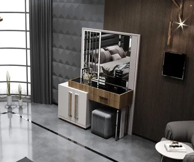 Obrázok produktu pre Elegantný toaletný stolík so zrkadlom a drevenými detailmi do spálne