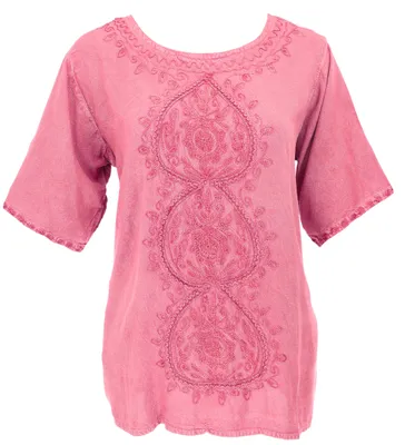 Produktbild von Bestickte Indische Tunika, Alternative Kurzarm Boho Bluse - Pink, Damen, Viskose, Blusen & Tunikas