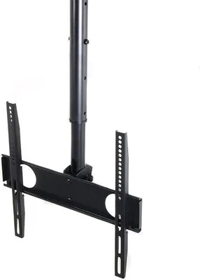 A black ceiling mount for a TV, shown against a white background.
