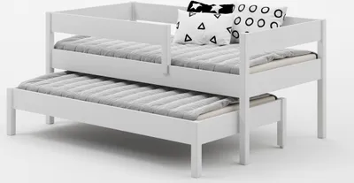 Produktbild von Ausziehbett Felix 160x80 Kinderbett mit Rausfallschutz & Lattenrost weiß 80 x 160 für Mädchen und Jungen Massivholz Kiefer
