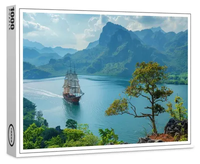 Produktbild von raxxa Premium-Puzzle "Historisches Segelschiff fährt in eine Bucht ein", 1000 Teile