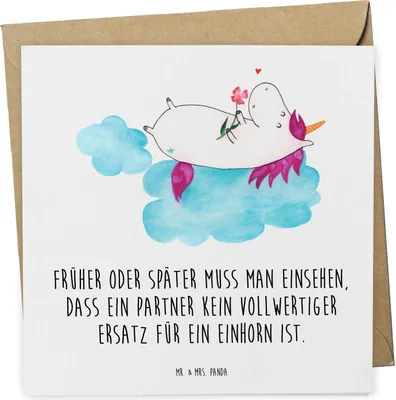 Produktbild von Mr. & Mrs. Panda Klappkarte Einhorn Verliebt - Weiß - Geschenk, faltkarte, Wolke, Freundin, Glückwunschkarte, anlasskarte, Unicorn, Liebe, Grußkarte, doppelkarte