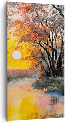 Produktbild von Bild auf Leinwand - Leinwandbild - Einteilig - Fluss Sonne Bäume - 65x120cm - Wand Bild - Wanddeko - Wandbilder - Leinwanddruck - Bilder - Wanddekoration - Leinwand bilder - Wandbild - PA65x120-4190