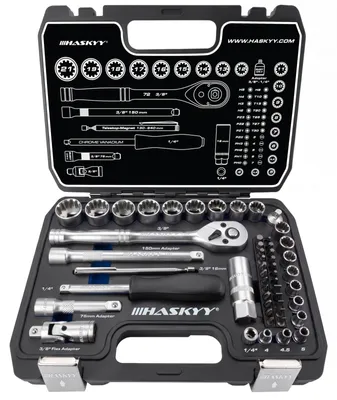 Immagine prodotto di Set di chiavi a bussola - 52 pezzi - 1/4 e 3/8 pollici - Torx, esagono e 12 punte